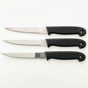 NEW 3 piece SS Steak Knives / Steak Knife - Serrated, Black Abs Handle